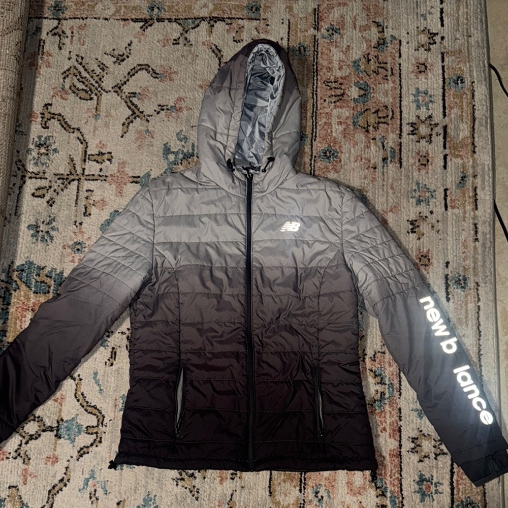 New Balance Gray and Black Puffer Jacket with Gradient Design